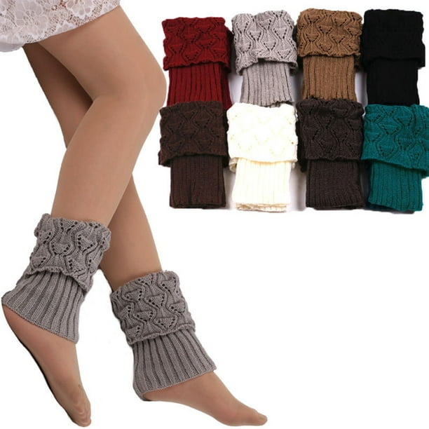 Women Winter Ankle Leg Warmers Button Crochet Knitted Boot Cuffs Toppers Socks